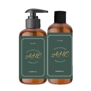 Two bottles of body wash with the word ahc on them.
